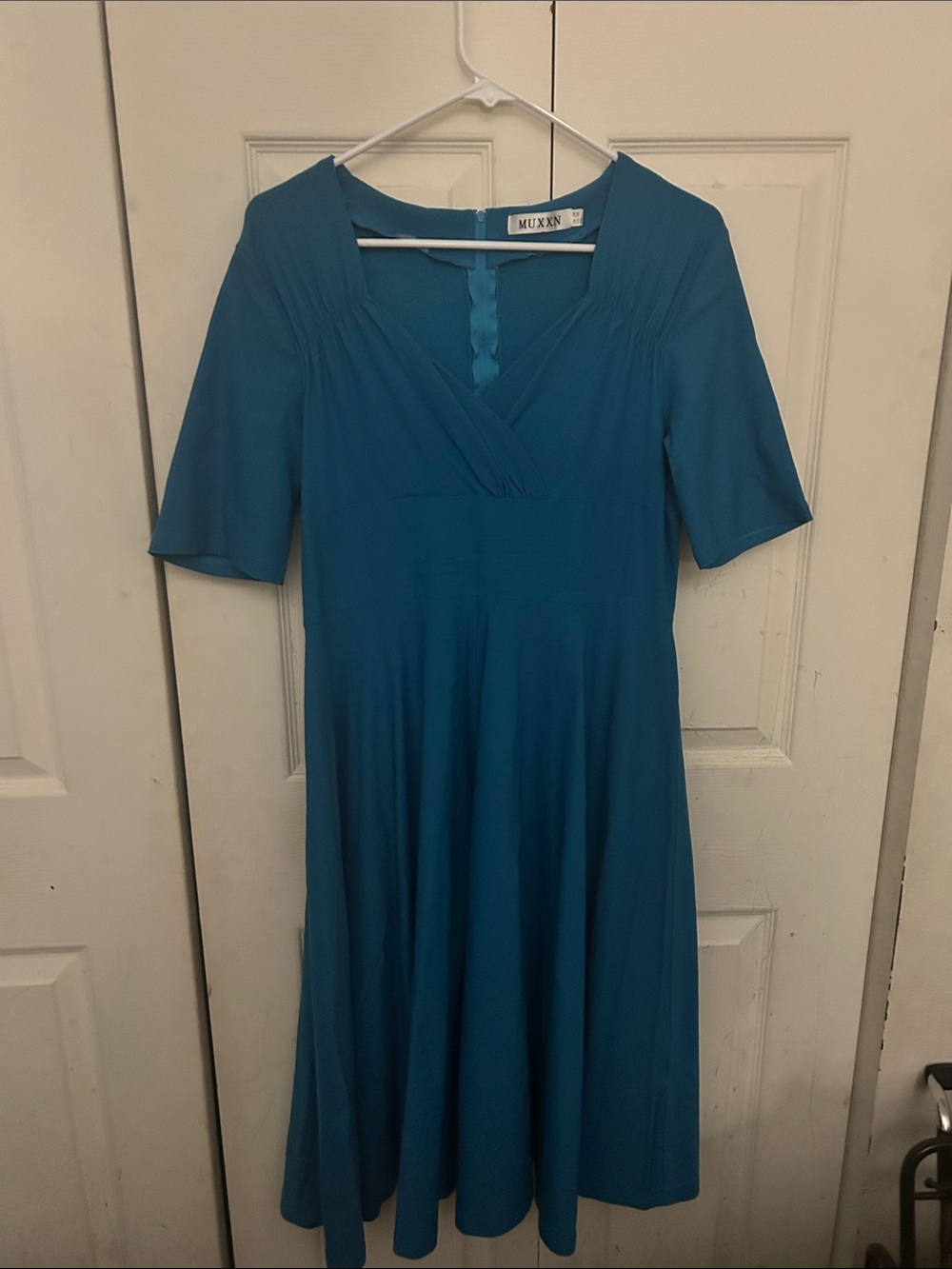 Teal V-Neck Fit & Flare Dress